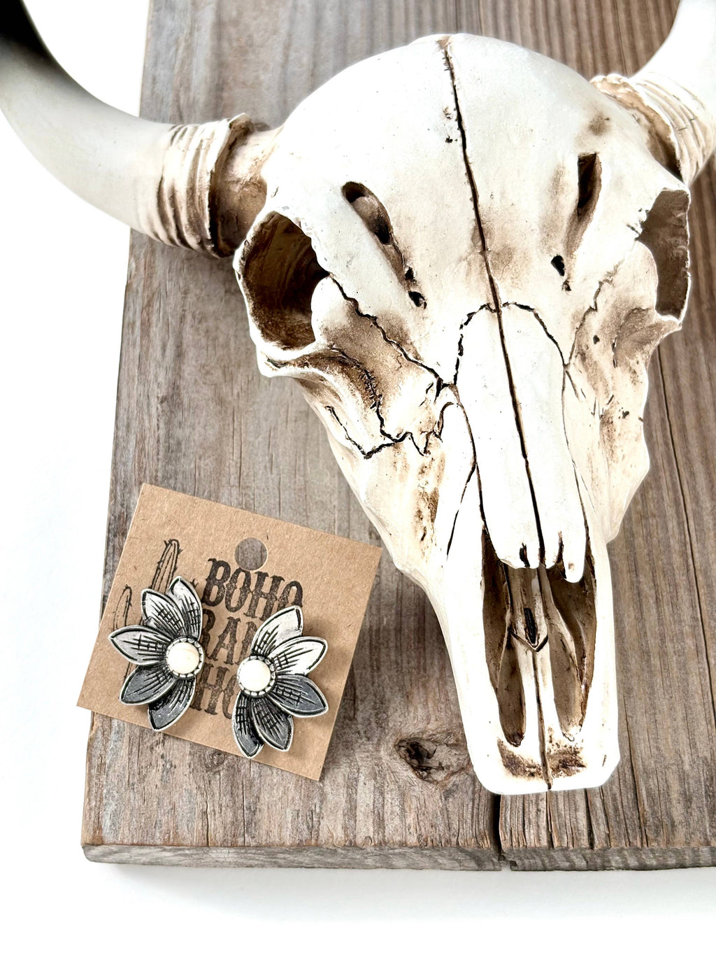 Western Style Flower Turquoise Stone Stud Earrings, supplier view 3