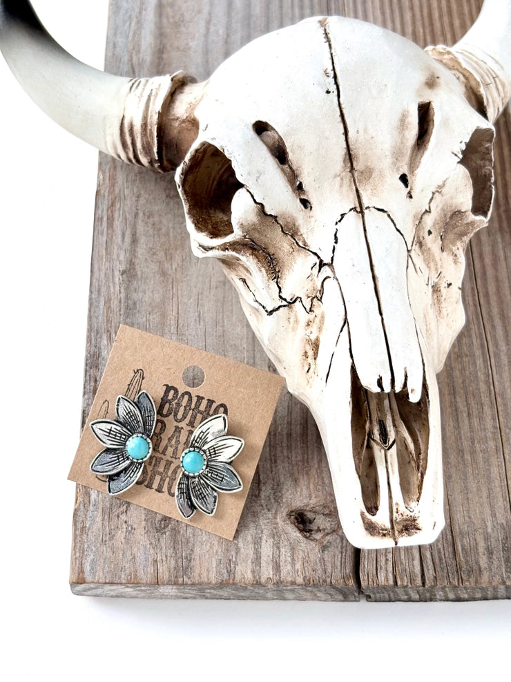 Western Style Flower Turquoise Stone Stud Earrings