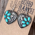Western Style Heart w/ Turquoise Stone Dangle Earrings
