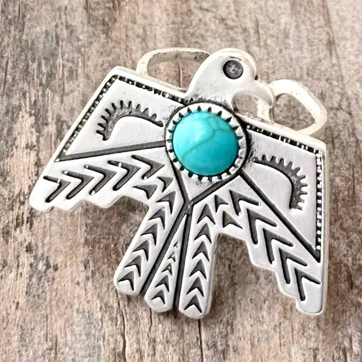 Western Thunderbird Turquoise Stone Statement Cuff Ring