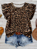 Western Vintage Summer Ruffled Sleeve Leopard Print Top