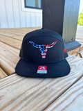 Wicked Cowboy Patriotic Longhorn all-black Richardson 168 flat-brim snapback hat