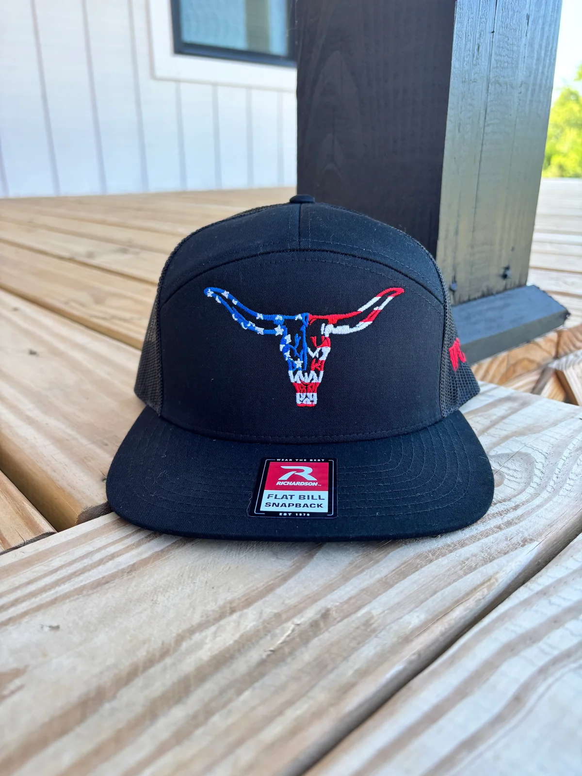 Wicked Cowboy Patriotic Longhorn all-black Richardson 168 flat-brim snapback hat