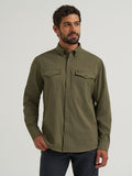 Wrangler ATG Men's Live-In Solid Long-Sleeve Shirt in Olive Night