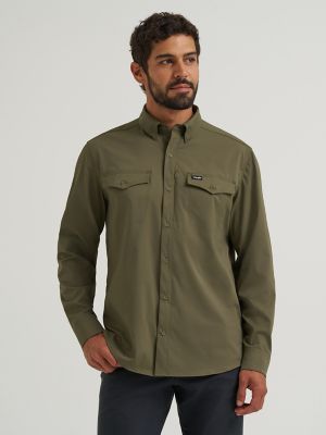 Wrangler ATG Men's Live-In Solid Long-Sleeve Shirt in Olive Night