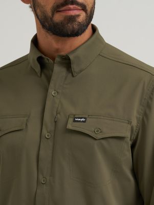Wrangler ATG Men's Live-In Solid Long-Sleeve Shirt in Olive Night view 5
