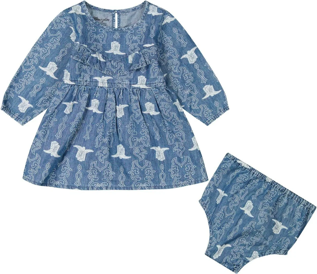 Wrangler 112385756 blue western boot print dress and matching diaper cover